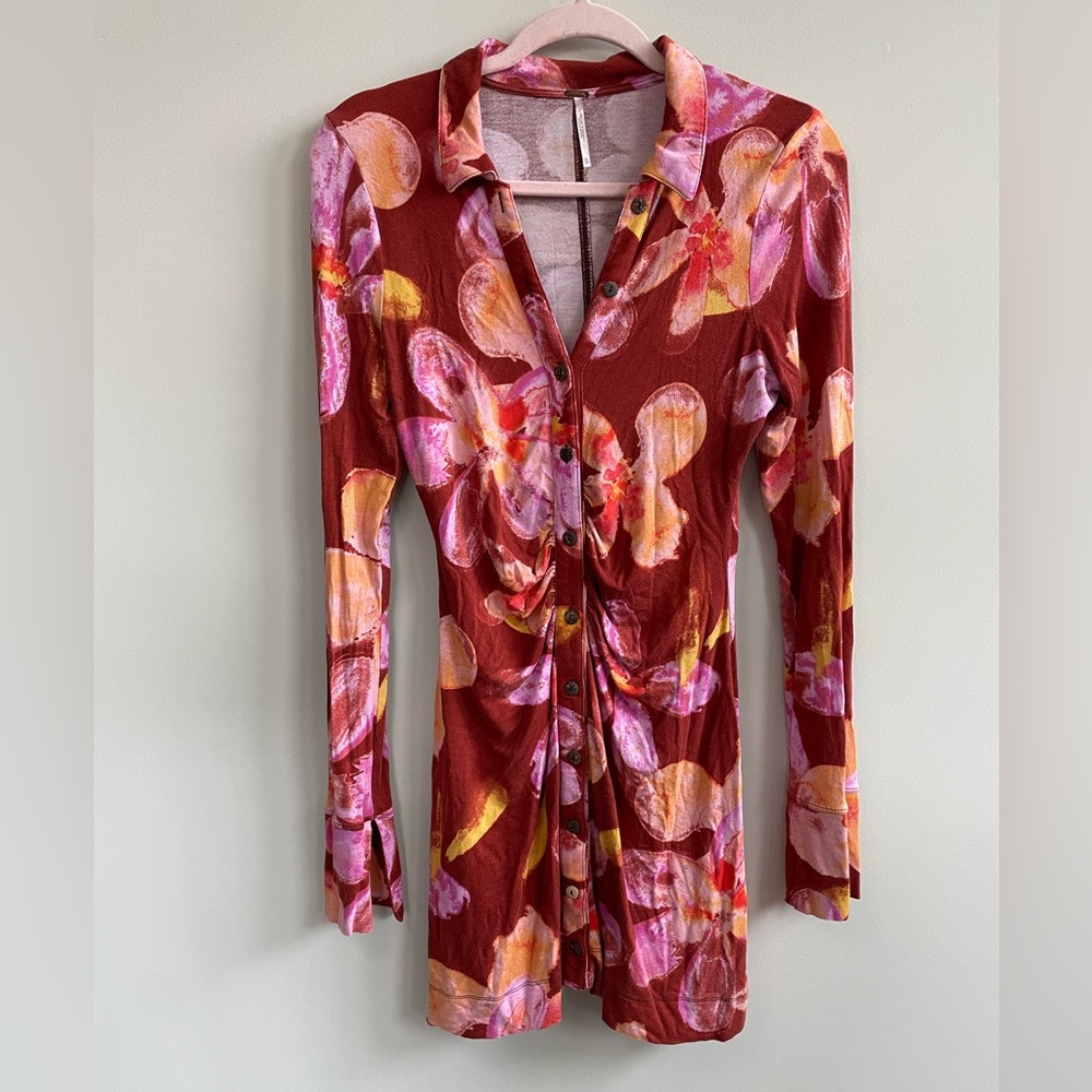 Free People Shayla Floral Button-Up Long-Sleeve Mini Dress - Picture 2 of 10